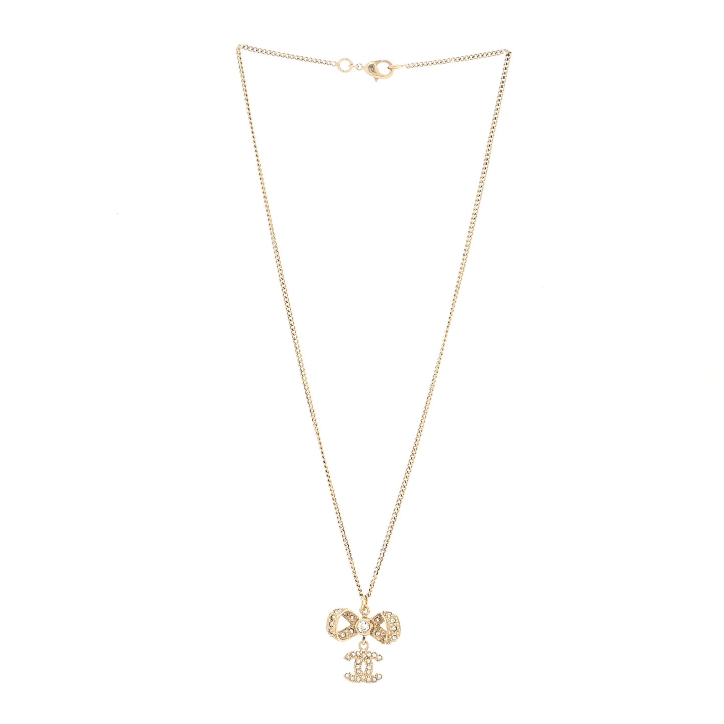 Crystal CC Bow Necklace Gold