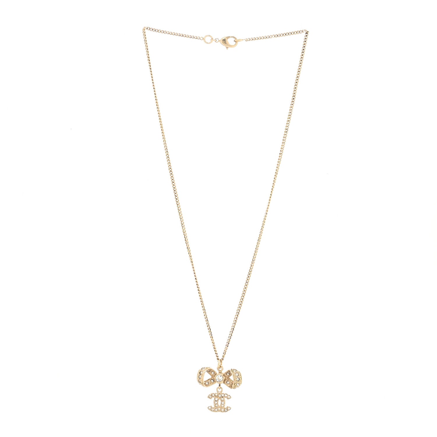 Chanel Crystal CC Bow Necklace Gold 2 of 3