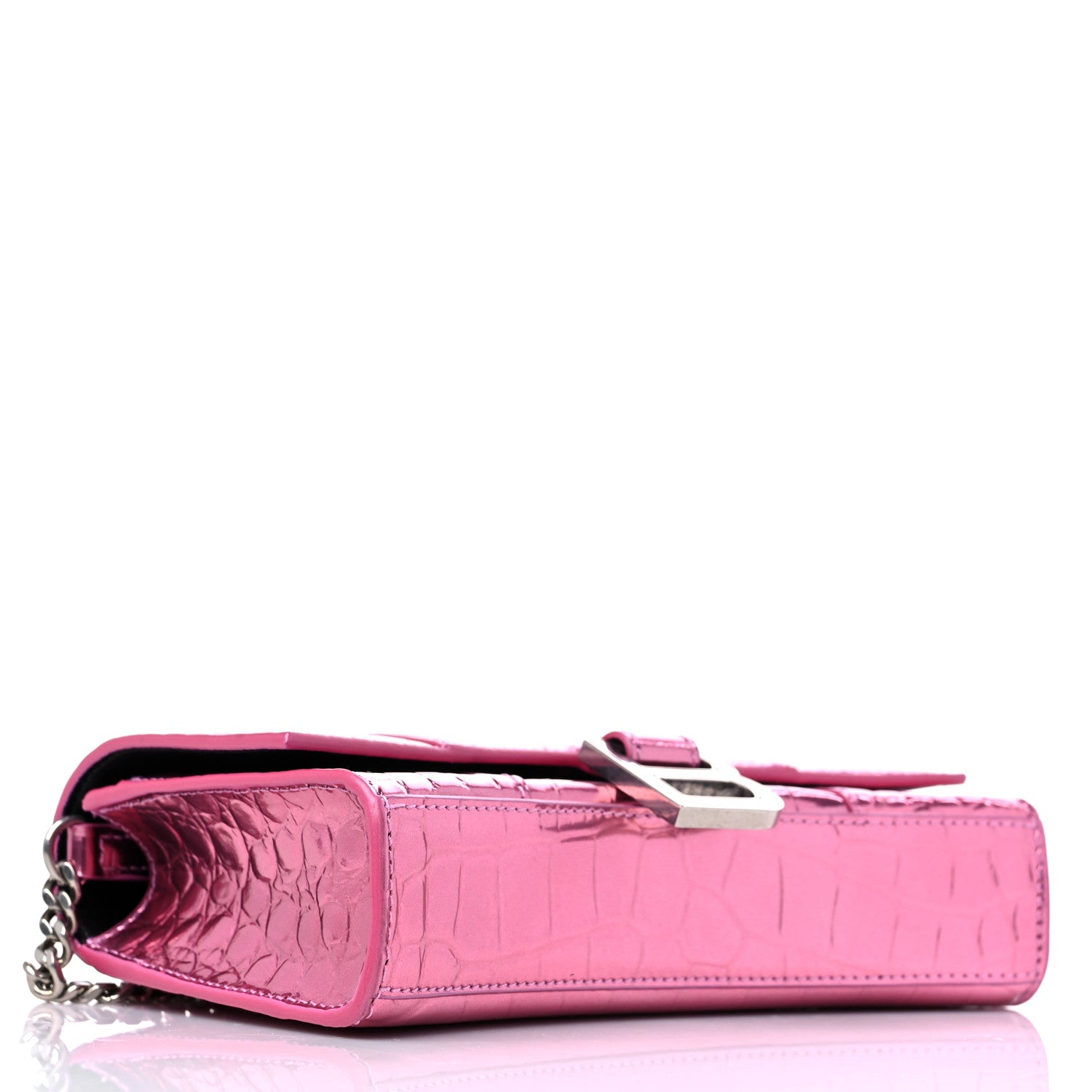 Balenciaga Metallic Shiny Calfskin Crocodile Embossed Hourglass Chain Bag Pink 4 of 10