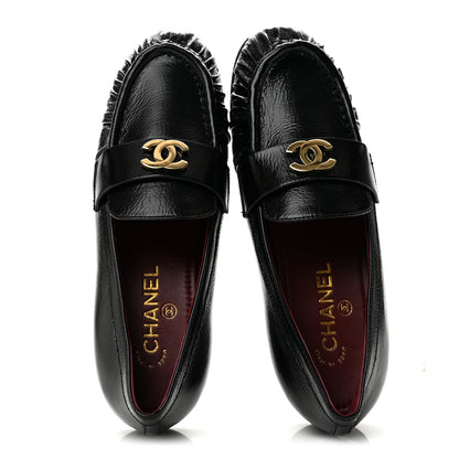 Chanel Crumpled Shiny Lambskin CC Mocassin Loafers 39 Black 2 of 10