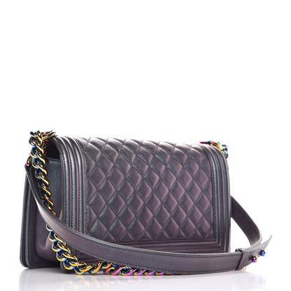 Chanel Iridescent Goatskin Quilted Medium Boy Flap Purple 3 of 11