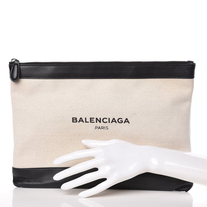 Balenciaga Calfskin Cotton Canvas Logo Clutch Black 2 of 9