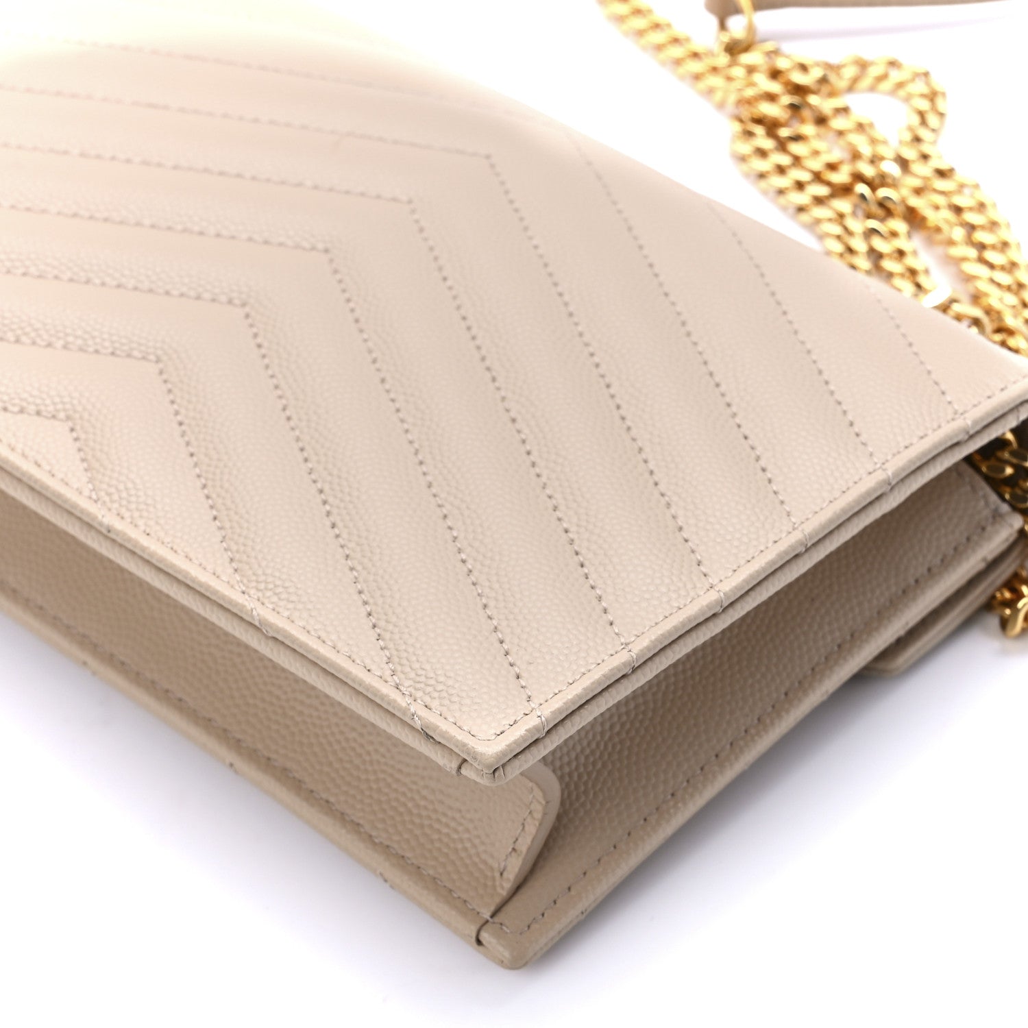 Saint Laurent Grain De Poudre Matelasse Chevron Monogram Envelope Chain Wallet Nude Powder 11 of 11
