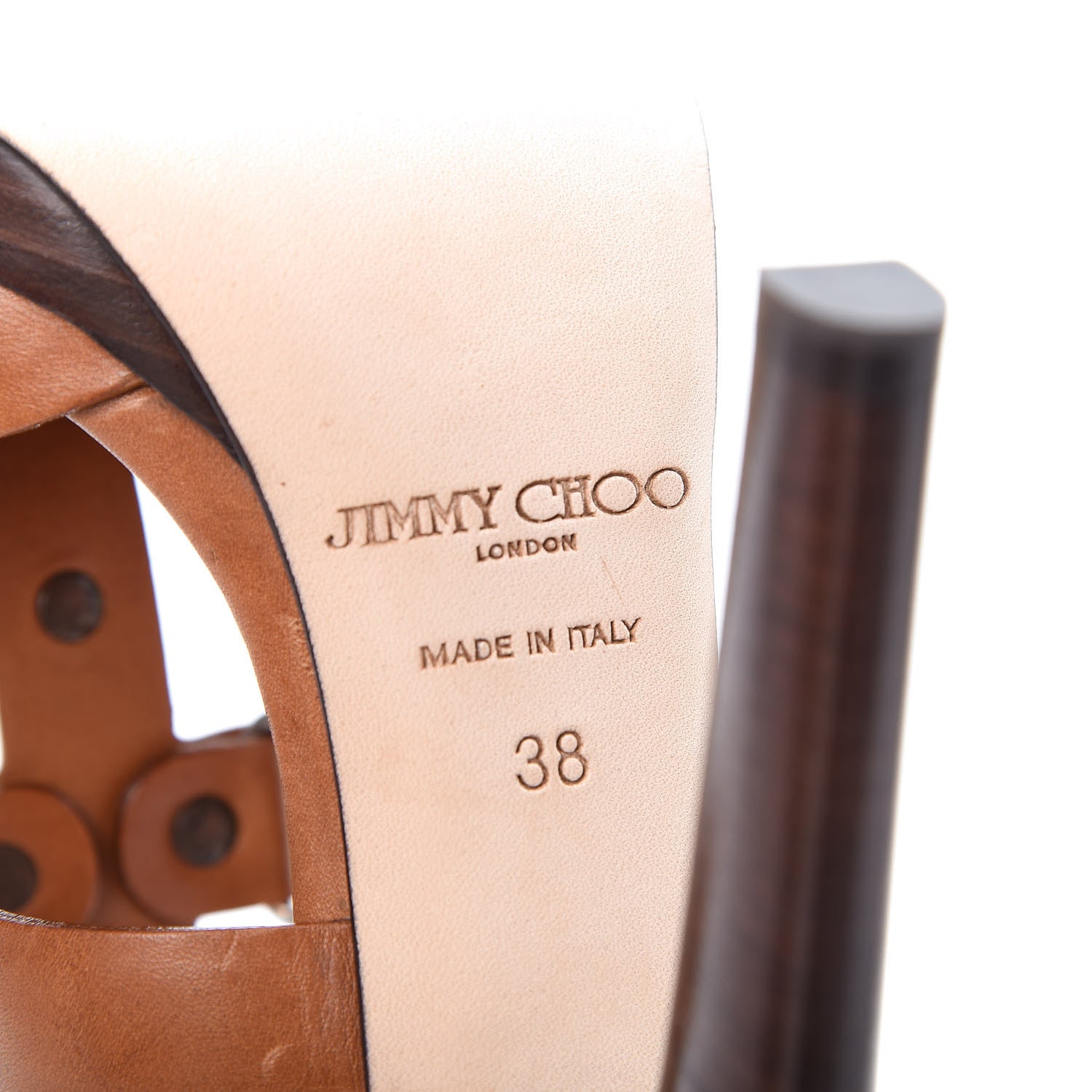 Jimmy Choo Calfskin Studded Cage Sandal 38 Brown 9 of 10