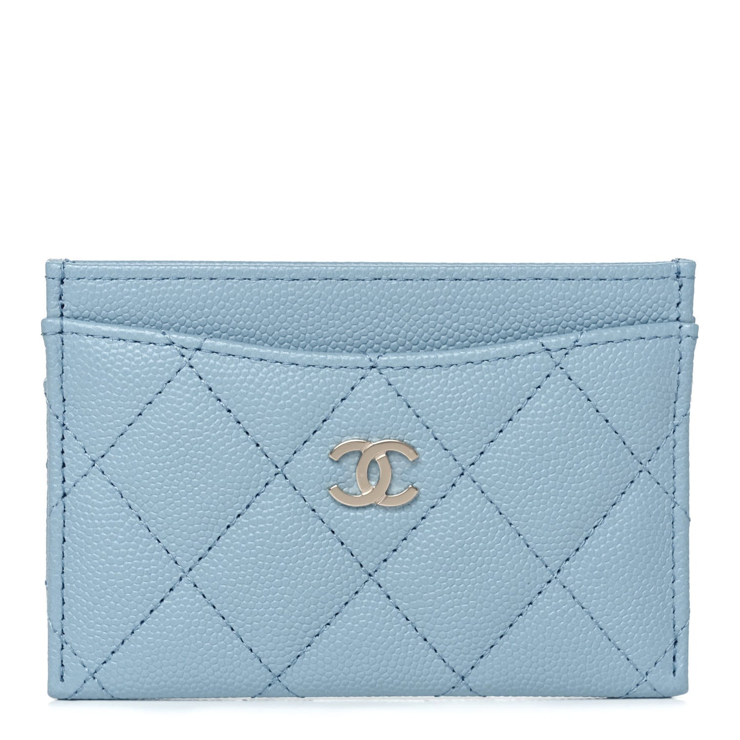 Caviar Quilted Card Holder Light Blue