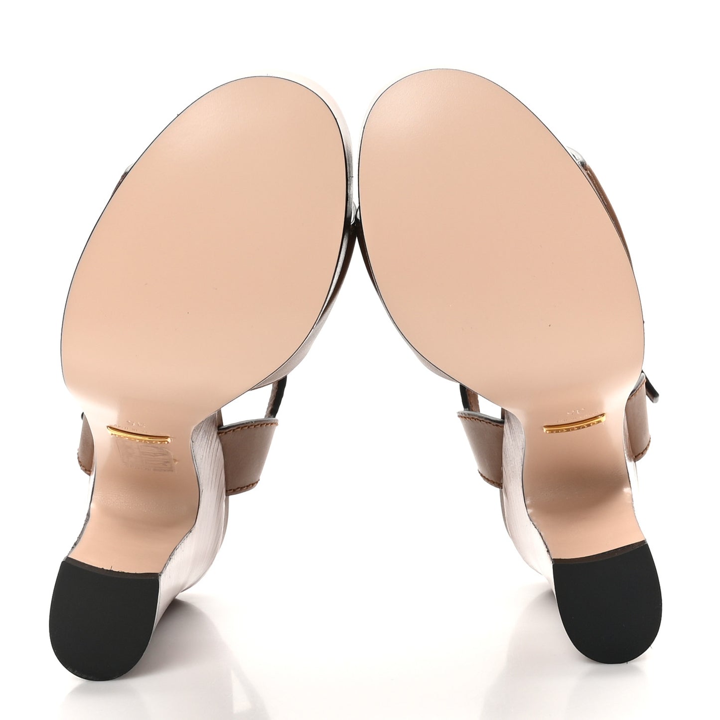 Cosmos Softy Calfskin Wooden Interlocking G Cut-Out 30/120mm Platform Sandals 35 Cuir