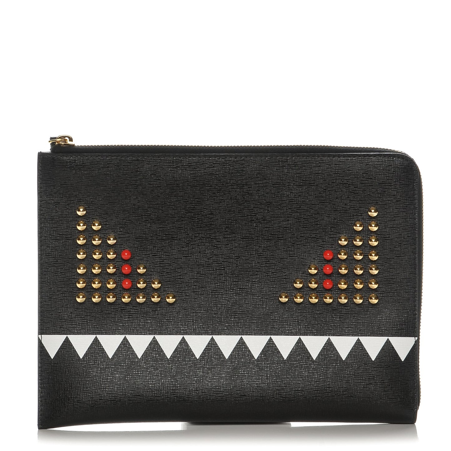 Vitello Elite Monster Eyes Studded Zip Around Pouch Black