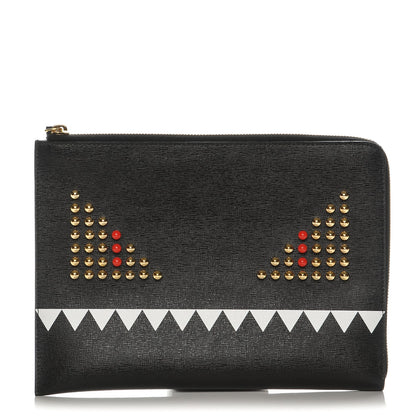 Fendi Vitello Elite Monster Eyes Studded Zip Around Pouch Black 1 of 8