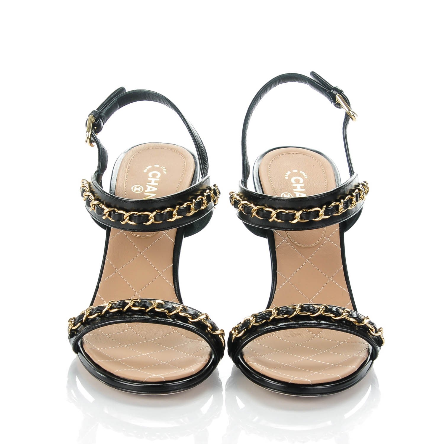 Chanel Crumpled Calfskin Chain Sandals 36 Black 2 of 7