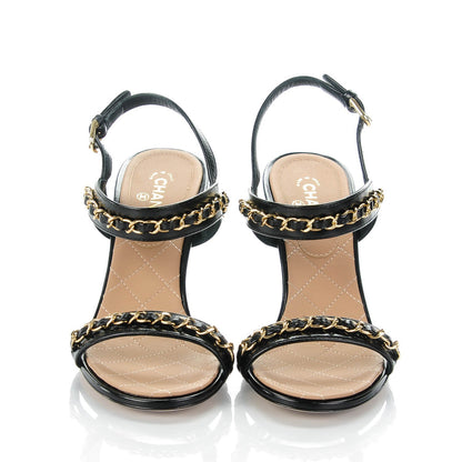 Chanel Crumpled Calfskin Chain Sandals 36 Black 2 of 7