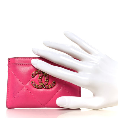Chanel Shiny Goatskin Quilted 19 Card Holder Dark Pink 2 of 9