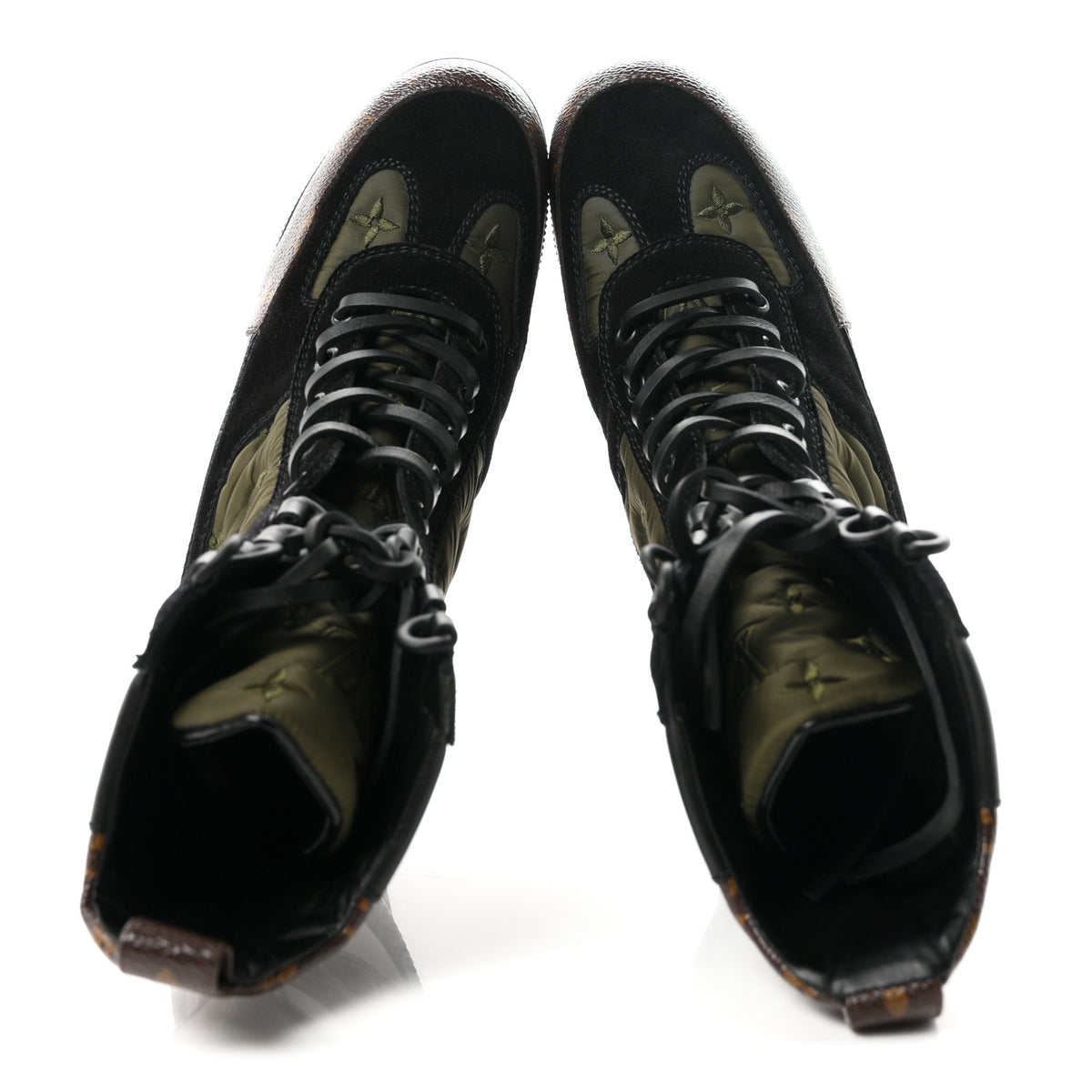 Louis Vuitton Nylon Embroidered Monogram Suede Laureate Platform Desert Boots 38 Kaki 2 of 9