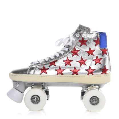 Saint Laurent Metallic Calfskin California Court Classic Roller Skates 40 Platinum 1 of 14