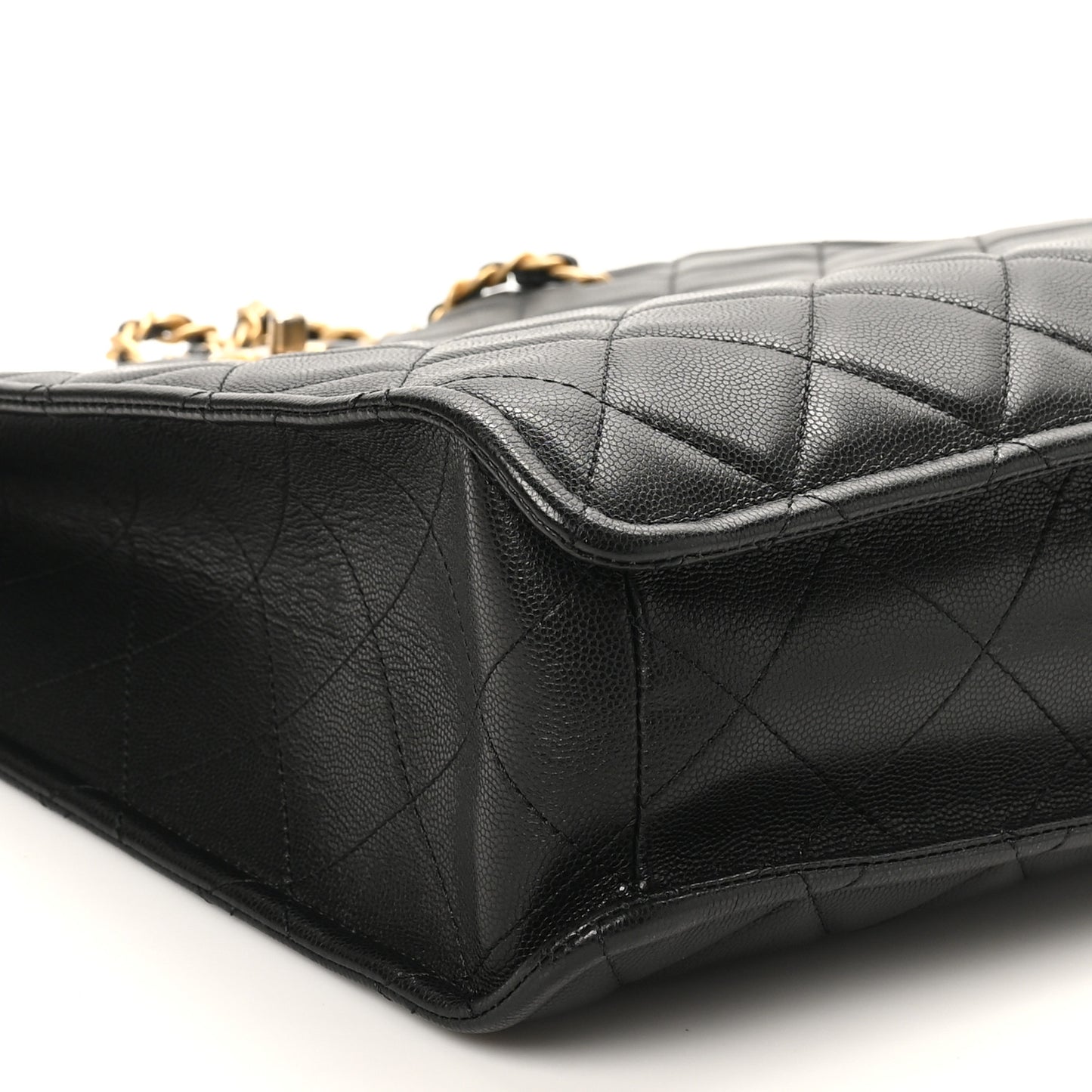 Caviar Quilted Sweet Vertical Shopping Tote Black