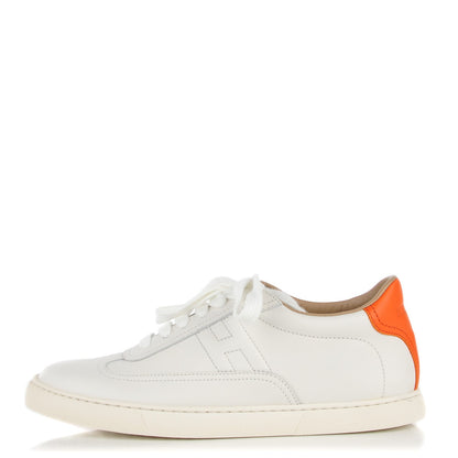 Hermes Calfskin Quicker Ladies Sneakers 36.5 White Orange 1 of 9