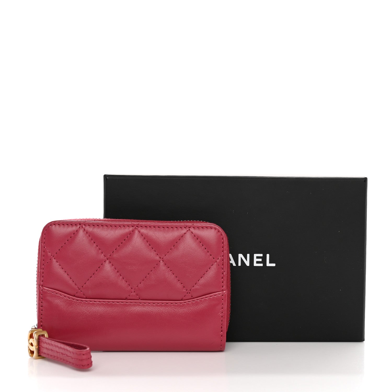 Chanel Aged Calfskin Quilted Gabrielle Zip Around Coin Purse Wallet Dark Pink 9 of 9