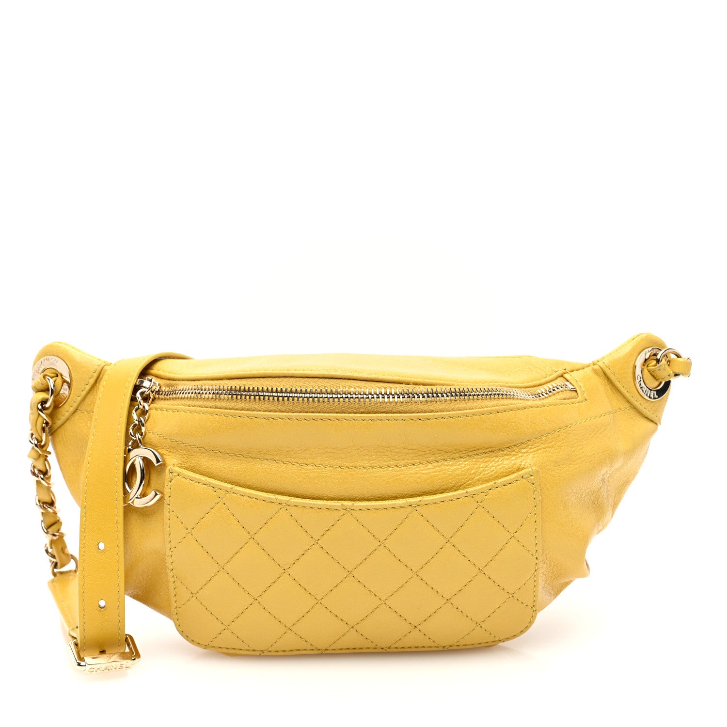 Chanel Crumpled Glazed Lambskin Quilted Waist Bag Fanny Pack Yellow 1 of 12
