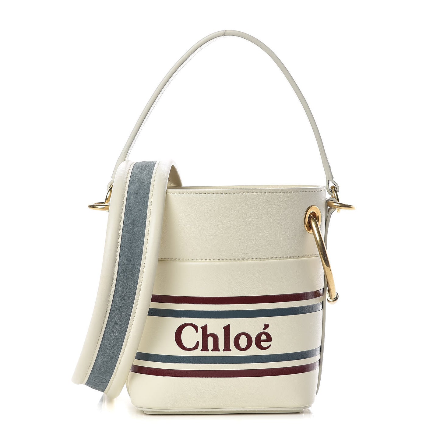 Calfskin Logo Mini Roy Bucket Bag Natural White