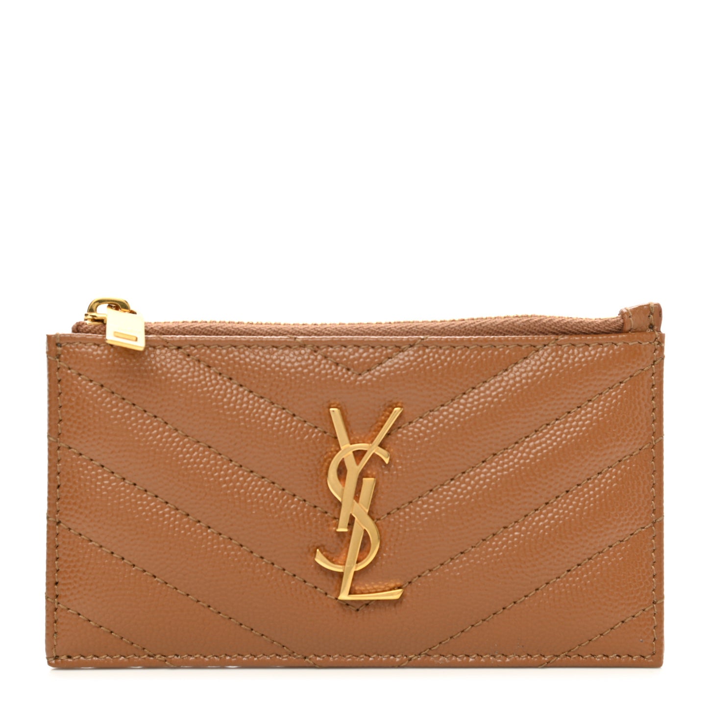 Grain De Poudre Matelasse Chevron Monogram Fragments Zippered Card Case Cork
