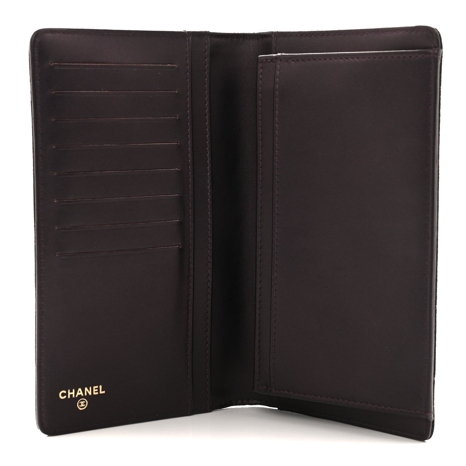 Chanel Iridescent Calfskin Quilted Tartan Button Yen Wallet Burgundy 5 of 7