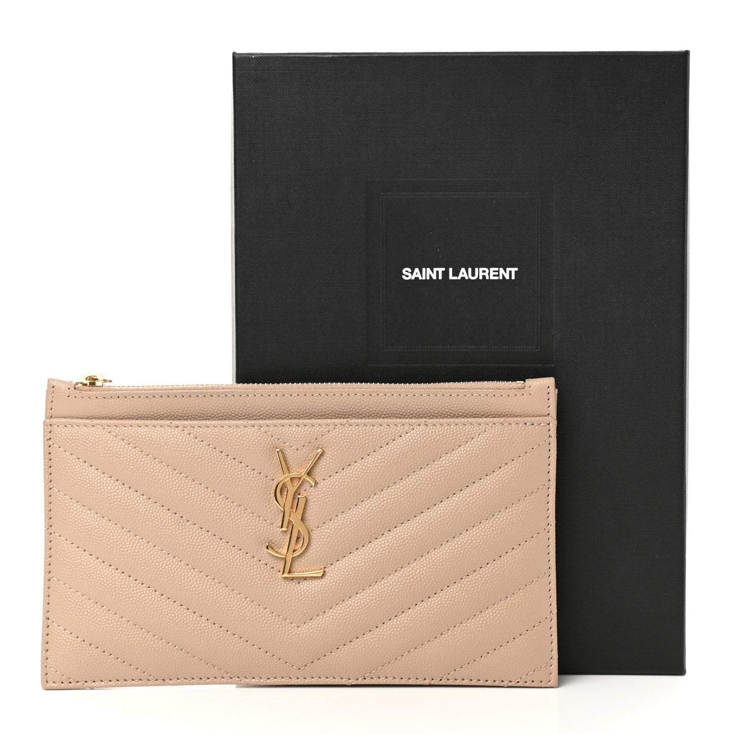 Grain De Poudre Chevron Monogram Bill Pouch Dark Beige