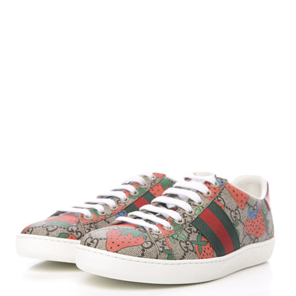 Gucci GG Supreme Monogram Strawberry Web Womens Ace Sneakers 35.5 Beige Multicolor Red Green 3 of 10