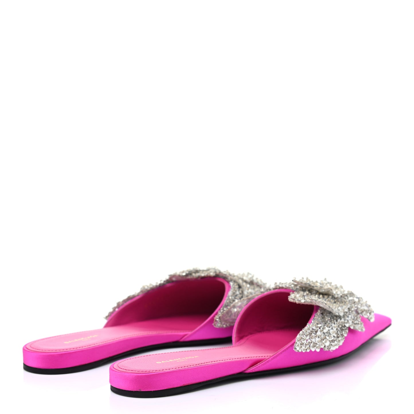 Satin Sequin Embellished Slash Slippers 37 Fuchsia