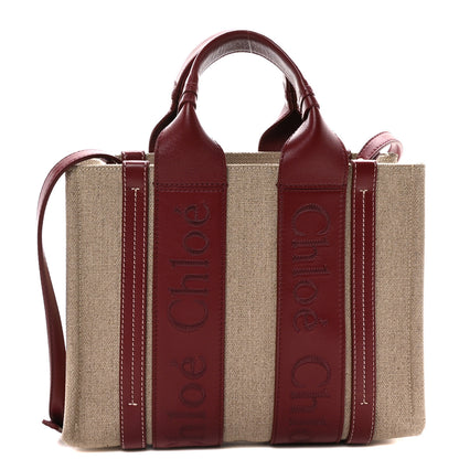 Chloe Cotton Calfskin Small Woody Ribbon Tote With Strap Dark Ruby 1 of 9