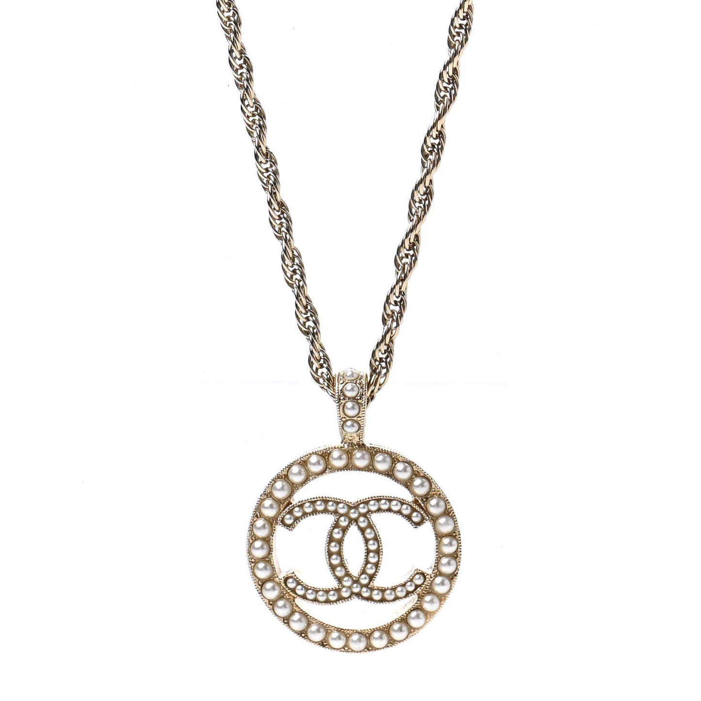 Pearl CC Round Pendant Necklace Gold