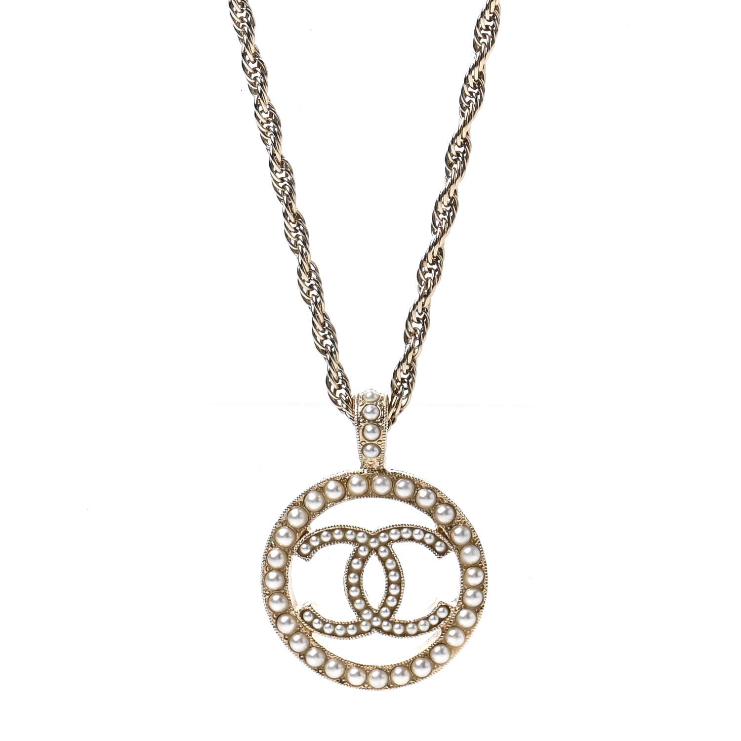Chanel Pearl CC Round Pendant Necklace Gold 4 of 6