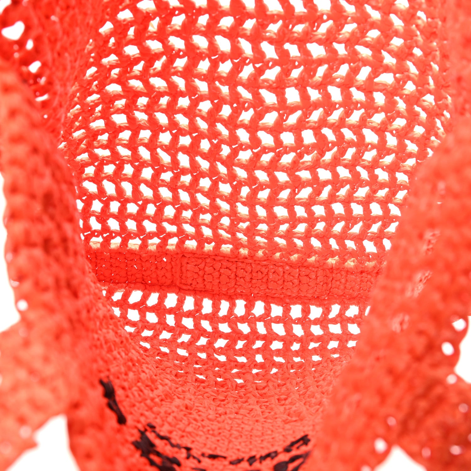 Prada Yarn Raffia Effect Crochet Logo Embroidered Tote Bag Arancio 5 of 9