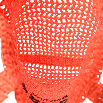 Prada Yarn Raffia Effect Crochet Logo Embroidered Tote Bag Arancio 5 of 9