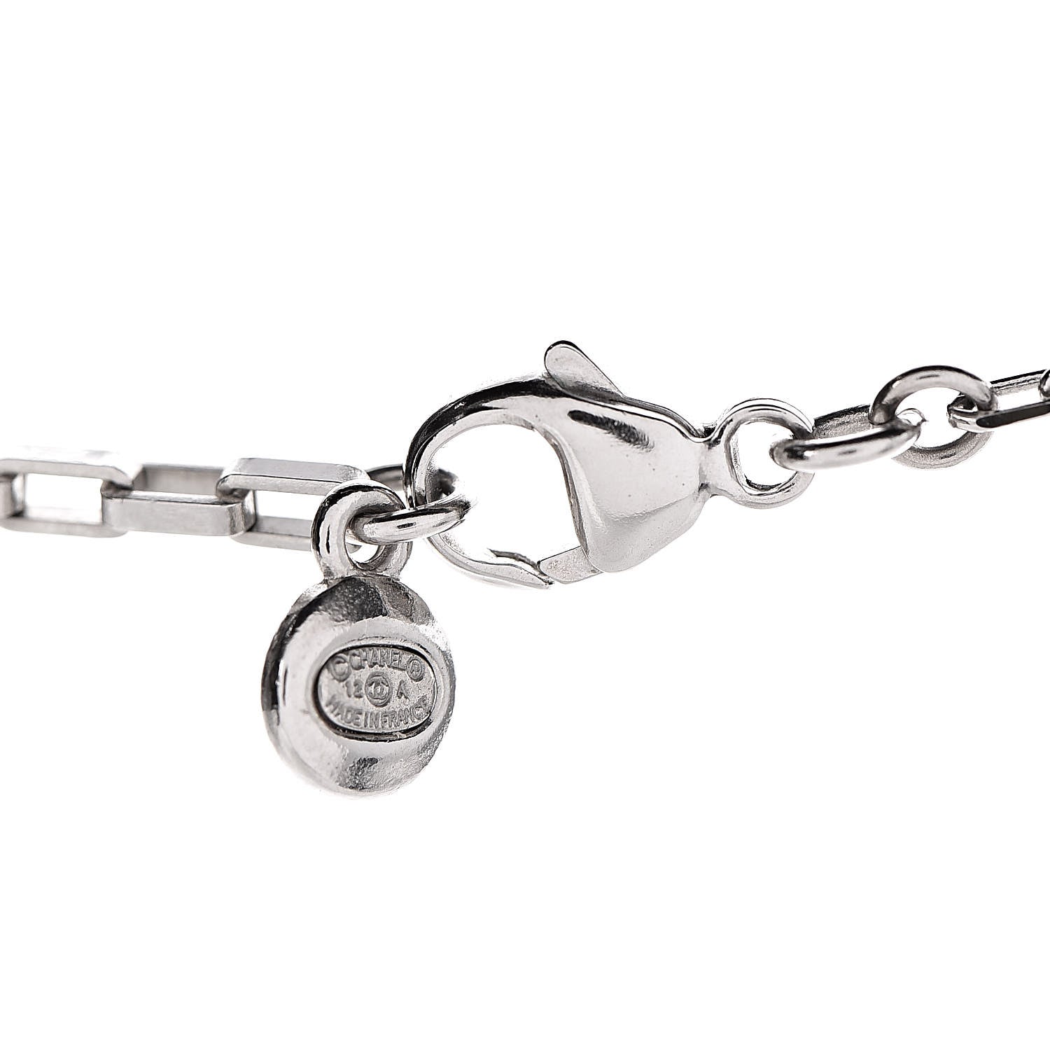 Chanel Baguette Crystal Pearl CC Pendant Necklace Silver 4 of 5