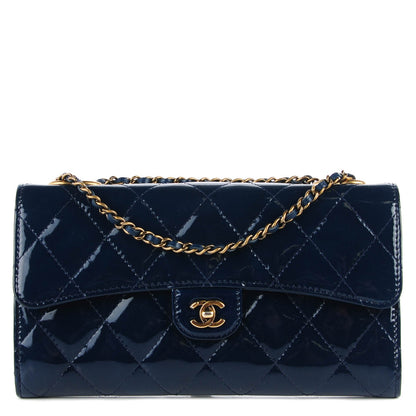 Chanel Patent Goatskin Quilted CC Eyelet Wallet On Chain Blue 1 of 8