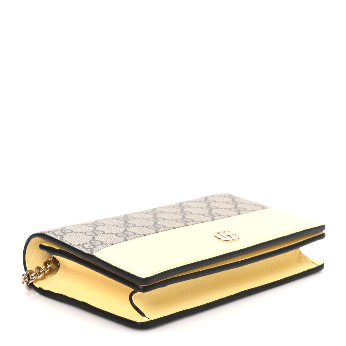 Dollar Calfskin GG Supreme Monogram Mini GG Marmont Chain Wallet Beige Light Yellow