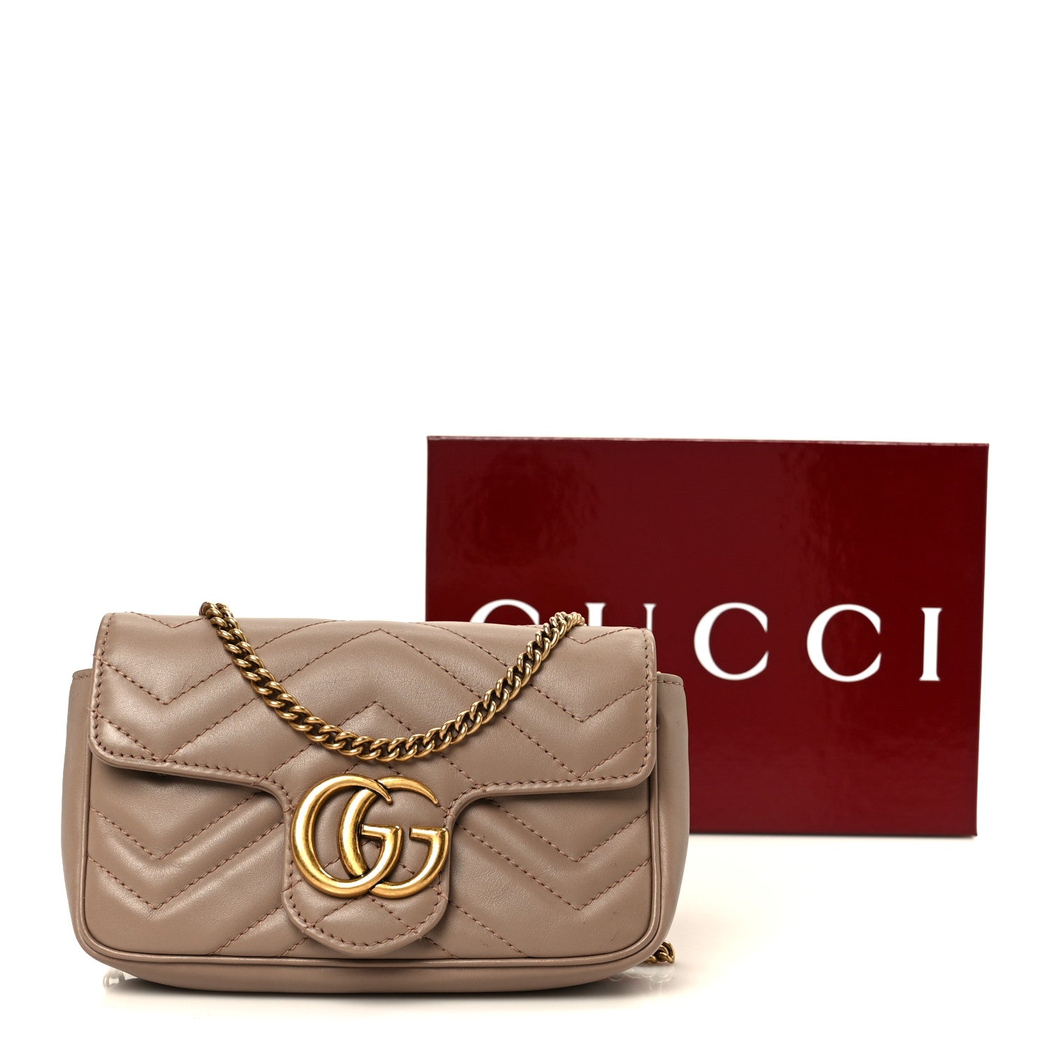 Gucci Calfskin Matelasse Super Mini GG Marmont Shoulder Bag Porcelain Rose 11 of 11