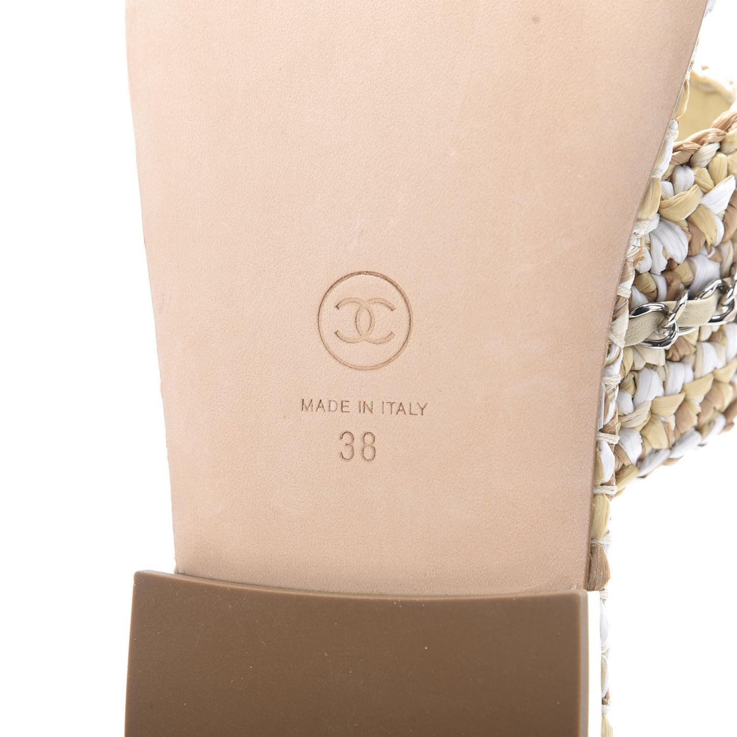 Raffia Lambskin Sandals 38 Beige White