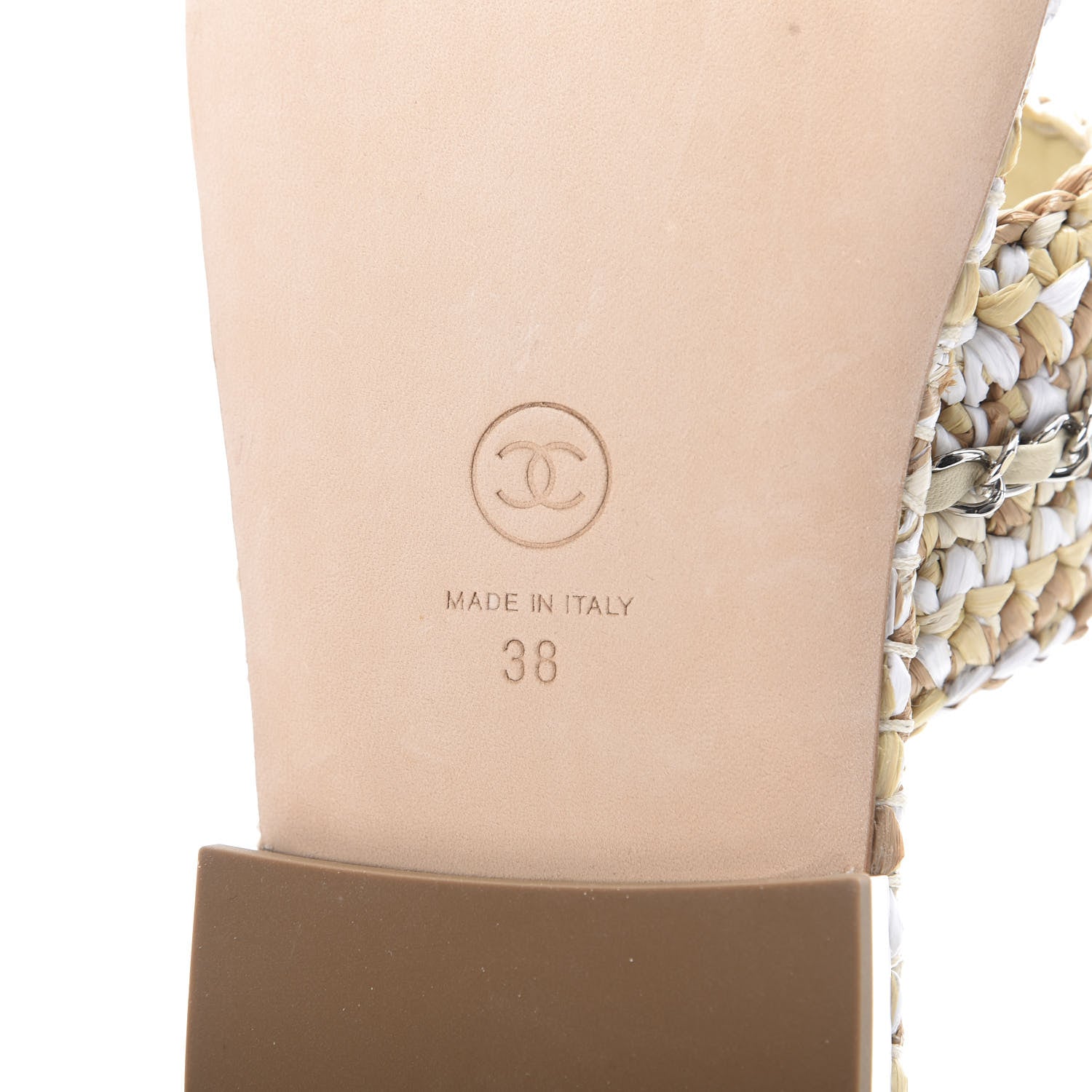 Chanel Raffia Lambskin Sandals 38 Beige White 8 of 10