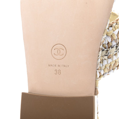 Chanel Raffia Lambskin Sandals 38 Beige White 8 of 10