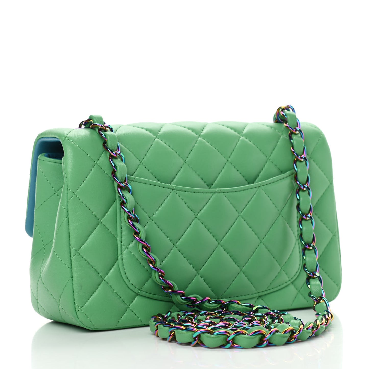 Lambskin Quilted Mini Rectangular Flap Green Blue