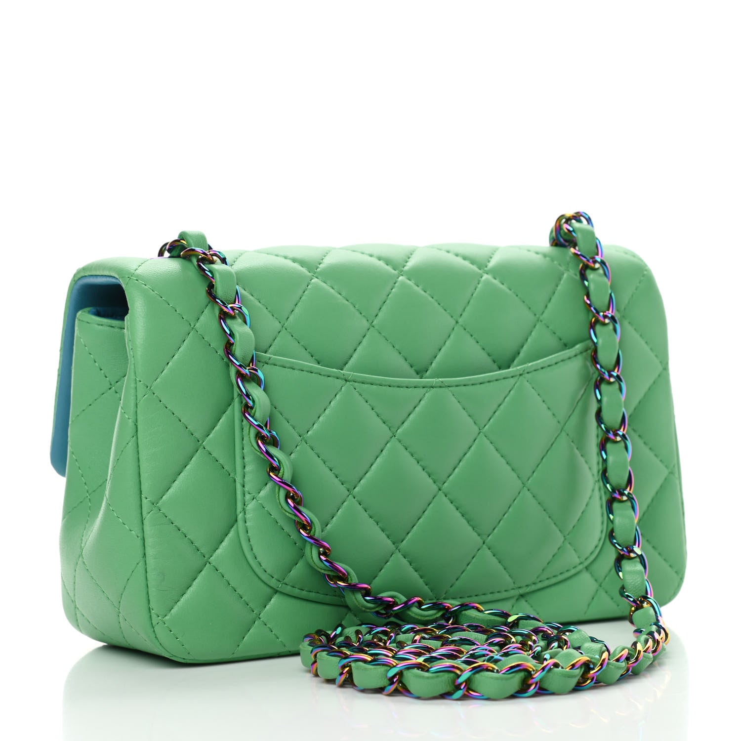 Chanel Lambskin Quilted Mini Rectangular Flap Green Blue 3 of 10