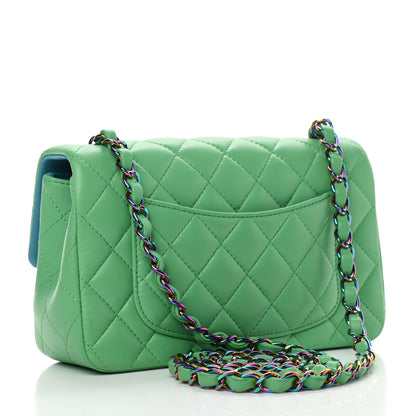 Chanel Lambskin Quilted Mini Rectangular Flap Green Blue 3 of 10