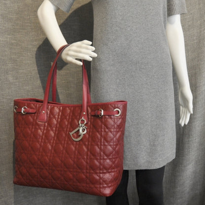 Christian Dior Coated Canvas Cannage Medium Panarea Tote Raspberry Red 3 of 9