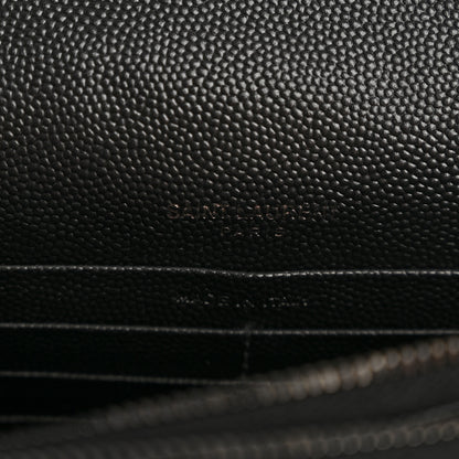 Saint Laurent Grain De Poudre Matelasse Chevron Monogram Monochrome Envelope Chain Wallet Black 6 of 13