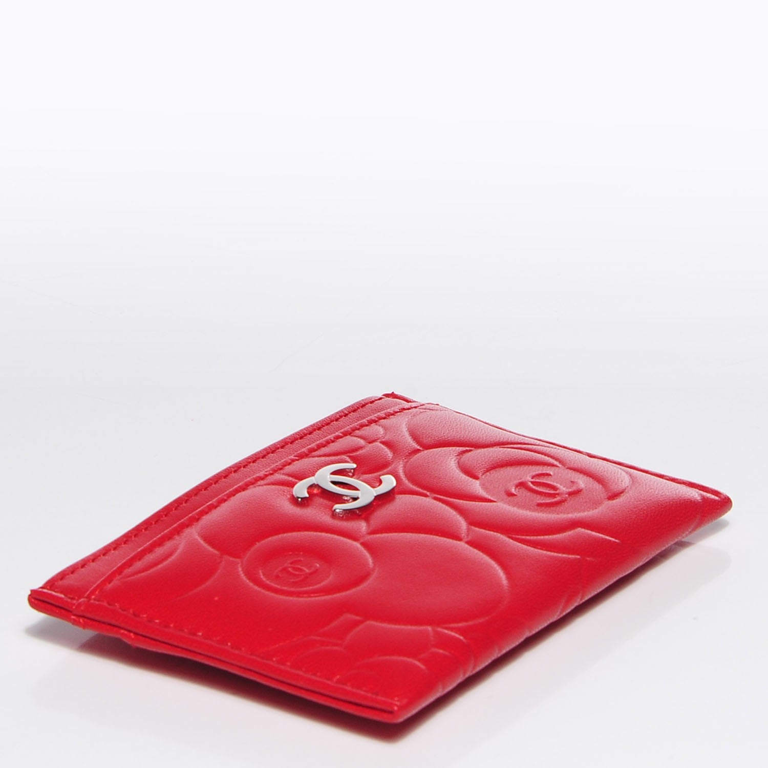 Chanel Lambskin Camellia Embossed Card Holder Red 4 of 8