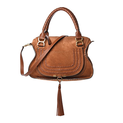 Chloe Suede Calfskin Braided Medium Marcie Satchel Caramel 1 of 14