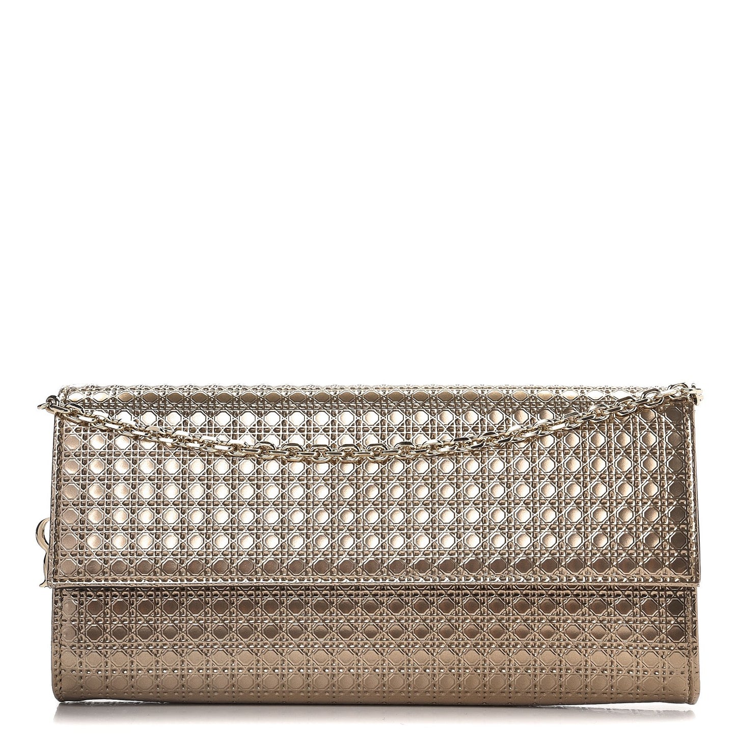 Metallic Patent Micro-Cannage Lady Dior Croisiere Chain Wallet Champagne