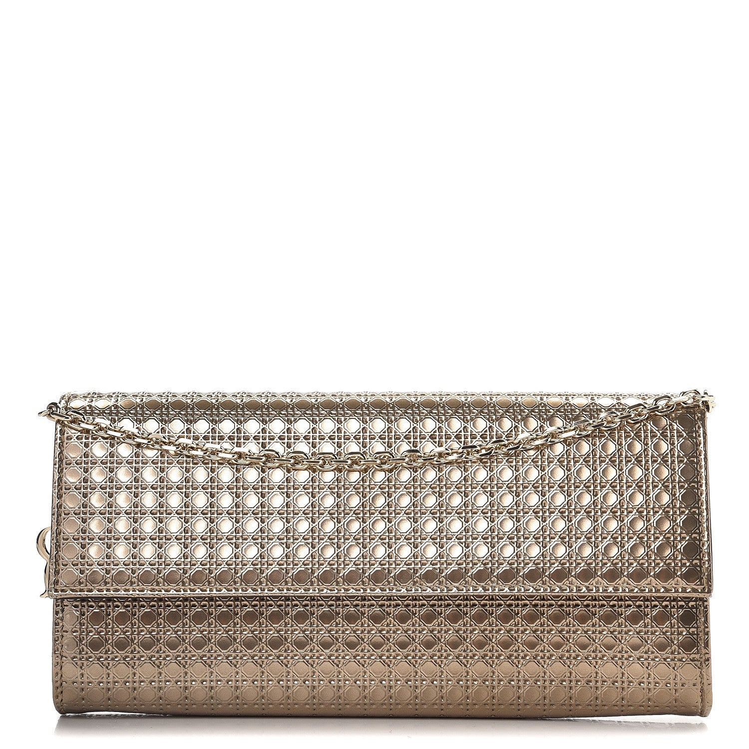 Christian Dior Metallic Patent Micro-Cannage Lady Dior Croisiere Chain Wallet Champagne 1 of 7