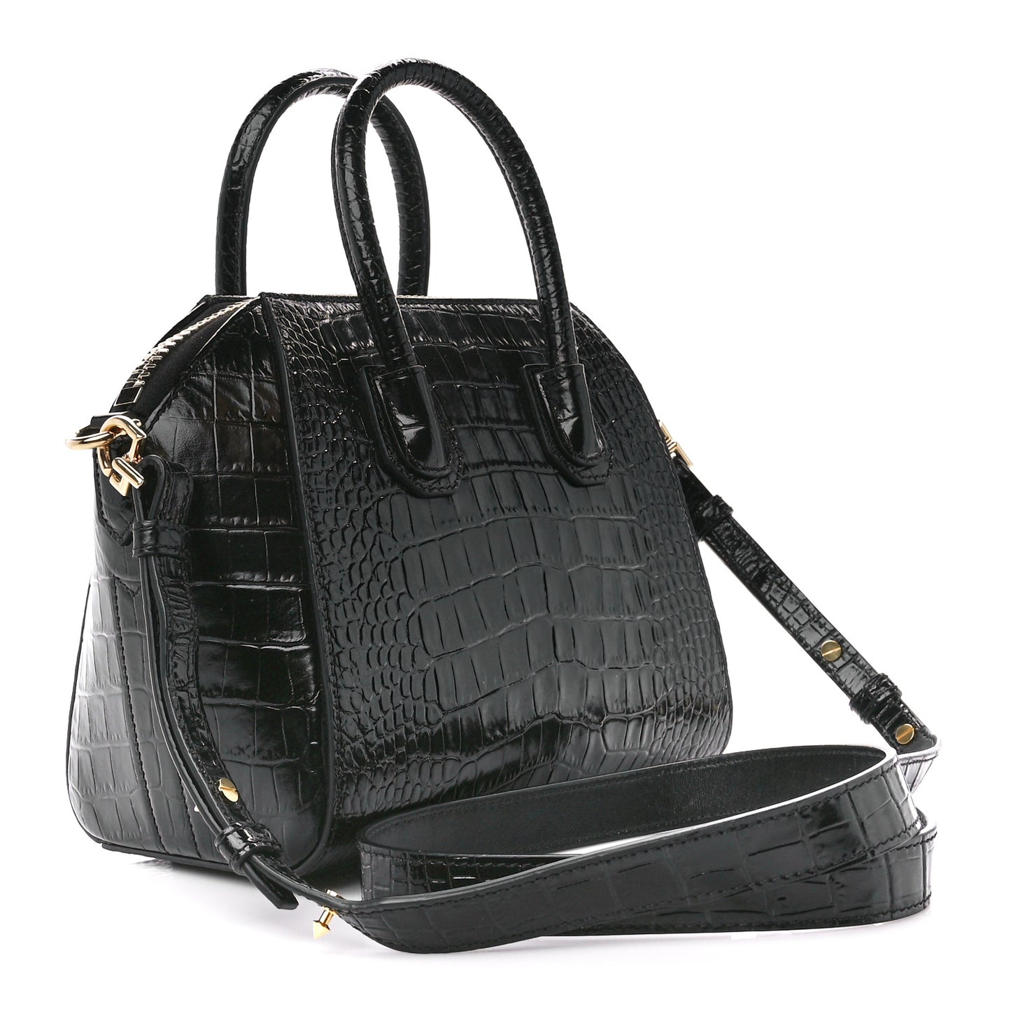 Calfskin Crocodile Embossed Mini Antigona Black