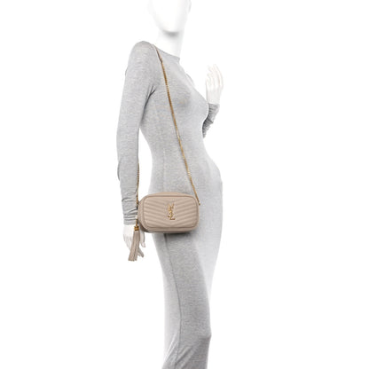 Saint Laurent Grain De Poudre Matelasse Monogram Mini Lou Camera Bag Dark Beige 2 of 10